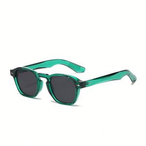 Lunettes de soleil polygonales rétro vertes léopard à petite monture UV400 avec rivets, tendance 2025, unisexe - Product Image 5
