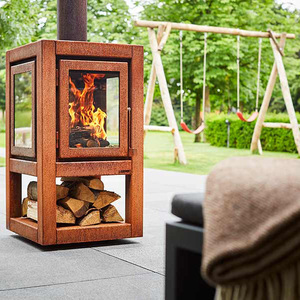 Brasero Moderno Independiente de Leña con Parrilla para Cocinar y Almacenamiento, Chimenea Metálica para Exteriores con Recubrimiento en Polvo Ecológico - Product Image 4