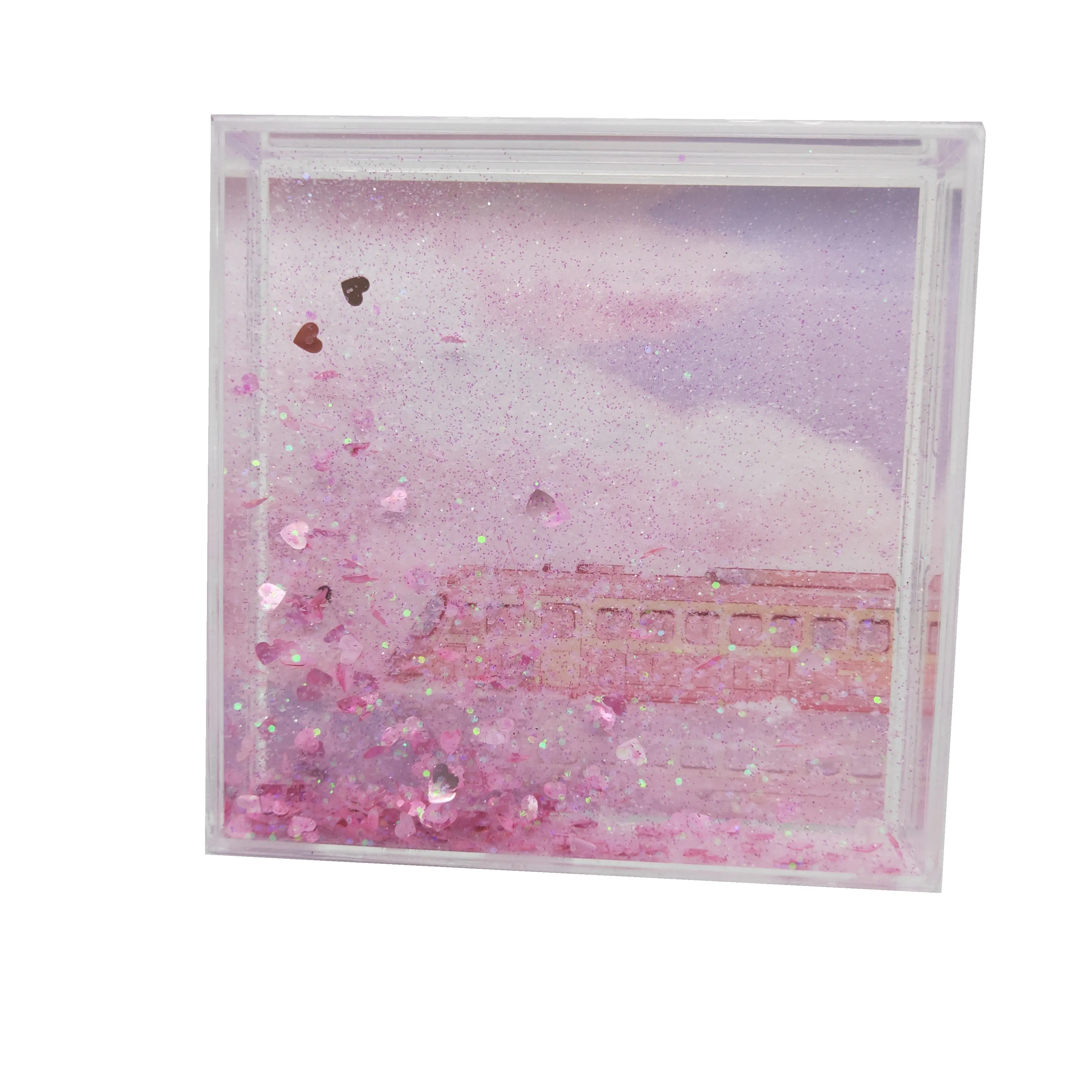 Alta Qualidade Pink Girl Retangular Acrílico Photo Frame 4x4 Quadrado Glitter Líquido para Home Decor