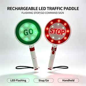 ป้ายจราจรแบบมือถือ LED กระพริบได้ ชาร์จไฟได้ วัสดุ ABS สะท้อนแสง ขนาด 19x37 ซม. สีแดงเขียว สำหรับควบคุมการจราจรเพื่อความปลอดภัย - Product Image 1