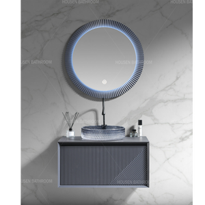 Meubles de salle de bain suspendus sur mesure Housen, couleur orange, 1000 mm, avec lavabo - Product Image 2