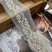 Tulle en gros, Broderie perlée, Dentelle perlée, Perles de riz brodées à la machine avec code-barres, Garnitures de dentelle ondulées pour robes de mariée et de cérémonie