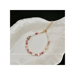 สร้อยข้อมือลูกปัดคริสตัลสีชมพูสำหรับผู้หญิงหรูหราเครื่องประดับแฟชั่นแนวโรแมนติกทำมือ - Product Image 1