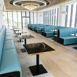 Stand d'exposition personnalisé, tables et sièges uniques, mobilier de café, banc bleu, table et chaises en cuir bleu pour restaurant intérieur - Product Image 1
