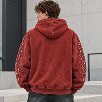 Sweat à capuche zippé personnalisé avec clous, en molleton de coton épais, orné de strass, pour homme, style streetwear
