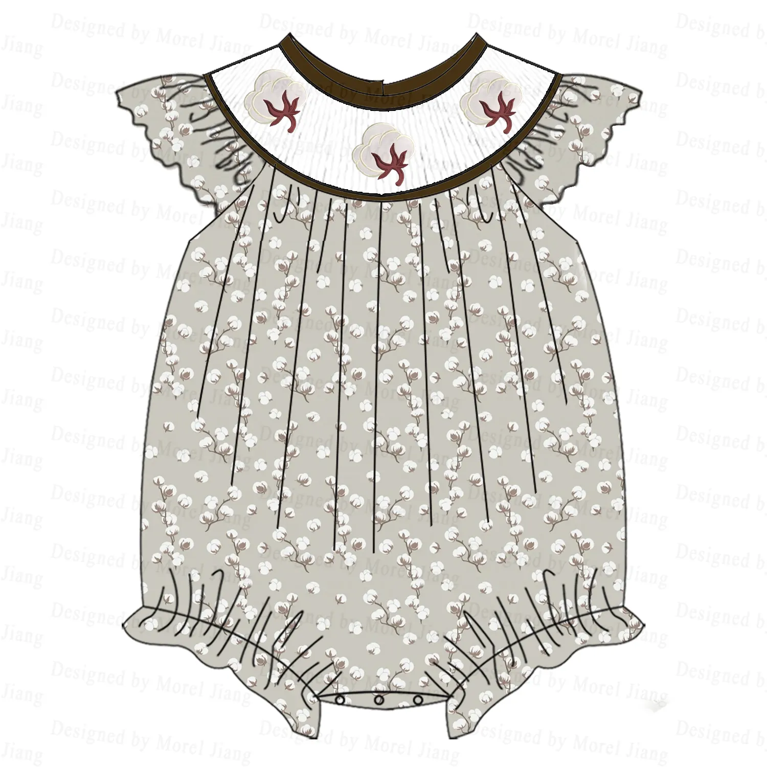 Kabak butik toptan çocuk giyim ile bebek Romper Smocked kabarcık-Puresun