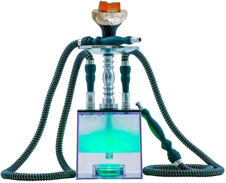 Venta caliente de fábrica 2 mangueras Square Hookah Led Square Shisha Set Plastic Shisha Head Set Hookah Caja acrílica