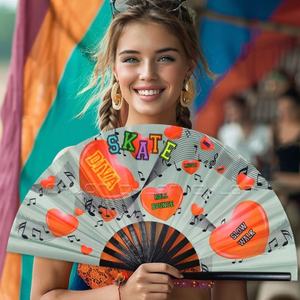 Abanico plegable manual impreso personalizado al por mayor, herramienta publicitaria bellamente pintada - Product Image 2