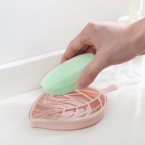 Leaf-Shaped Soap Dish Double Layer Draining Plastic Bathroom Soap Holder Nordic Pink Green Blue - Product Image 3