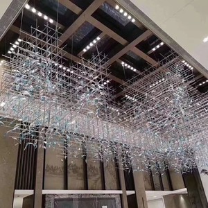 Lampadario Personalizzato Moderno in Acciaio Inox con LED e Foglie di Cristallo per Hall di <span class=keywords><strong>Hotel</strong></span> e Lobby - Product Image 6