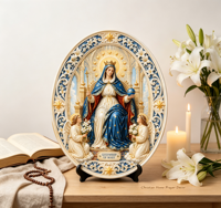Artisanat en résine personnalisé « Reine Marie » – Plaque en relief 3D Art Déco, Sceptre de la Reine du Ciel, Décoration murale pour église catholique ou maison, Cadeau