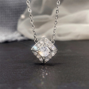 Collana di Diamanti Taglio Principessa, Diamante Naturale in Argento, Classica per Uso Quotidiano Femminile, Colore G, Peso Totale 0,5 Carati - Product Image 1