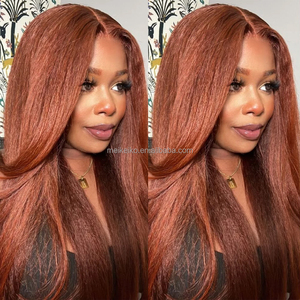 Perruque de cheveux humains pas cher yaki droite hd sans colle 4*4 perruques de fermeture crépus droites noeuds blanchis hd dentelle frontale perruque - Product Image 3