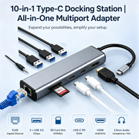 Hub USB 3.0 C 10 en 1 con 4K para Gigabit Ethernet, PD 100W, Lector de Tarjetas SD, Base de Aluminio para MacBook Pro, en Stock