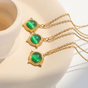 MICCI-Collar personalizado de ágata verde, piedra semigema en relieve, acero inoxidable, Esmeralda, Jade, ágata - Product Image 4