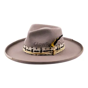 Großhandel neue breite Kante Mode Vintage Wolle Filz Fedora Bleistift Kante Federschuh Unisex