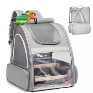 Large Capacity Portable Breathable Bird Travel Cage Backpack Carrier Bag With Bird Perch Stand