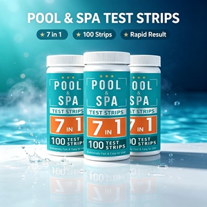 Kit de test de la qualité de l'eau 7 en 1 pour piscine et spa, personnalisé OEM, chlore, dureté, alcalinité, brome, <span class=keywords><strong>pH</strong></span>, bandelettes de test d'eau, 100 bandelettes - Product Image 2