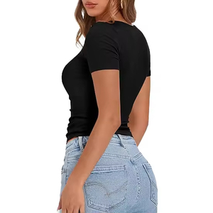 T-shirts écologiques à col rond pour femmes – Vente en gros, doux, décontractés, respirants, séchage rapide, anti-boulochage, mode estivale, prix raisonnable - Product Image 5
