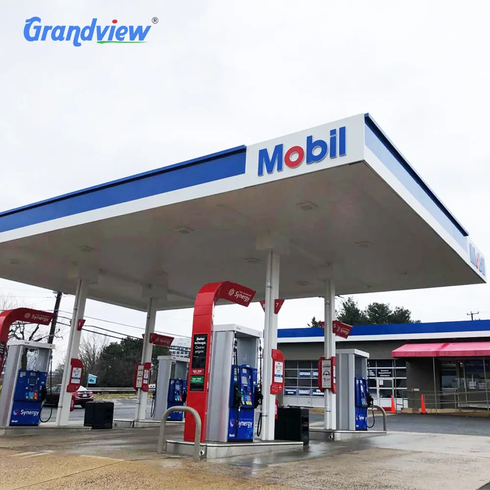 More low cost gas service oil replenishing station circular decoration with illuminated canopy signage