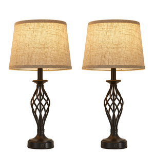 Đèn ngủ hiện đại cho phòng ngủ, bộ 2 chiếc, có cổng USB C+A, đế hình lồng xoắn ốc, chụp đèn bằng vải, đèn ngủ đơn giản để bàn cạnh giường - Product Image 1