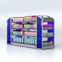 Étagère de présentation double face en fer pour magasin de proximité, style Lawson, autoportante, robuste, multi-niveaux