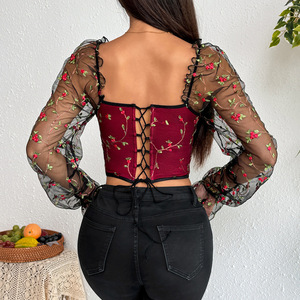 Haut court <span class=keywords><strong>sexy</strong></span> transparent patchwork sans bretelles pour femme, grande taille, dos nu, à lacets, style Y2K, en maille, type <span class=keywords><strong>corset</strong></span> - Product Image 6