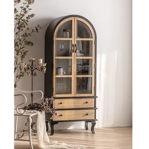 <span class=keywords><strong>Buffet</strong></span> console d'entrée/commode de cuisine en bois brun antique avec portes vitrées et tiroirs de rangement pour salon, couloir, entrée - Fabrication OEM - Product Image 4