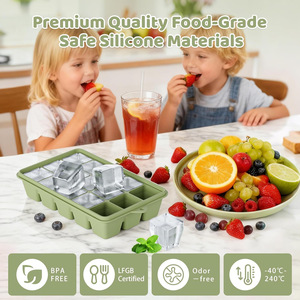 Bac à glaçons réutilisable en silicone de qualité alimentaire, 15 cavités, grands cubes avec couvercle, compatible congélateur, pour la maison, fabrication de cubes de soupe, transfrontalier - Product Image 2
