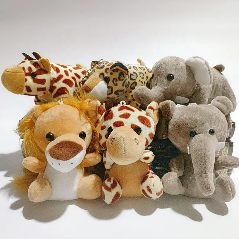 Hot selling 4.8 Inch Cute Jungle Animal Plush Toys Stuffed Elephant tiger lion giraffe Plush Key chains gift for Kids student