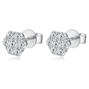 Boucles d'oreilles clous de luxe en or blanc massif 18 carats avec diamants naturels en forme de fleur pour femme, cadeau de mariage et d'anniversaire, bijoux - Product Image 1