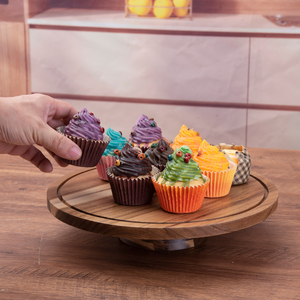 حامل كيك خشبي دائري من خشب الأكاسيا مقاس 12 بوصة مع غطاء أكريليك قبة، طبق تقديم وعرض للحلويات والفواكه، 2 في 1 - Product Image 4