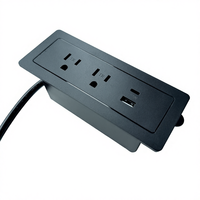 Module d'alimentation intégré en plastique ABS avec ports USB-C et USB-A, 2 prises CA, câble de 1,5 m, noir industriel, standard