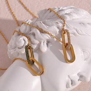 SMing 18พันทองชุบแหวนสแตนเลสClaspเพชรจี้คอInsแพ้ง่ายZircon Link Manสร้อยคอสําหรับชาย - Product Image 3