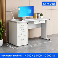 Bureau ergonomique en acier blanc durable avec passe-câbles, glissières de tiroir silencieuses, multifonctionnel pour espace de travail moderne