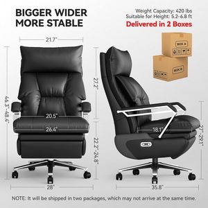 Chaise de <span class=keywords><strong>bureau</strong></span> électrique à double moteur avec repose-pieds, siège <span class=keywords><strong>large</strong></span>, ergonomique, en cuir, cadre en aluminium, pour la maison/le <span class=keywords><strong>bureau</strong></span>, noire - Product Image 2