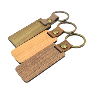 Custom Blank Keychain Bamboo Wood Metal Personalized Key Chain for DIY Craft Accessories