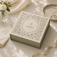 Boîte à bijoux en carton rigide avec impression florale de luxe, couleur vert sauge, forme de livre, fermeture magnétique, logo personnalisé