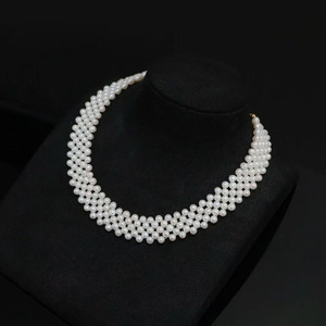 Collar de Perlas Tejidas a Mano de Varias Capas, Cierre de Oro de 14K Importado de EE. UU., Gargantilla de Perlas Naturales de Agua Dulce de 4-4.5mm - Product Image 3