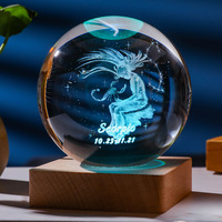 Boule de cristal laser illuminée Voie lactée Saturne avec base lumineuse LED carrée en bois MH-Q0259