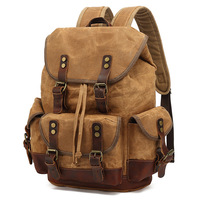 Sac à dos en toile cirée à l'huile avec quincaillerie bronze antique, fermeture à cordon vintage, sac à dos pour les aventures en plein air
