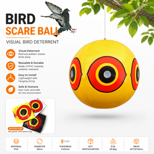 Bola Espantapájaros de PVC Ecológica Amarilla, Blanca y Negra para Exteriores, Control de Animales, Repelente de Aves, Globo Disuasorio para Palomas y Cuervos en Granjas - Product Image 1