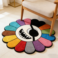 Karpet Desain Khusus Bentuk Bunga Matahari, Karpet Bulu Halus Mewah Modern, Karpet Bulat Warna-warni Motif Bunga Tersenyum