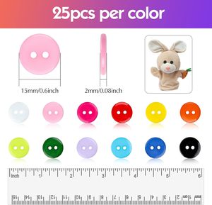 Hỗn hợp 300-pcs 12-màu nhựa may thủ công nút 15mm 2 lỗ lưu trữ hộp cho may đan nghệ thuật thủ công DIY vật liệu nhựa - Product Image 2