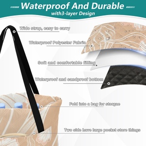 ผ้าห่มลายฮาวายสำหรับกิจกรรมกลางแจ้ง ผ้าปูชายหาดแบบพกพา กันน้ำ พับเก็บได้ มีซิป กระเป๋าหิ้วสำหรับช้อปปิ้ง ผ้าปูปิกนิก - Product Image 3