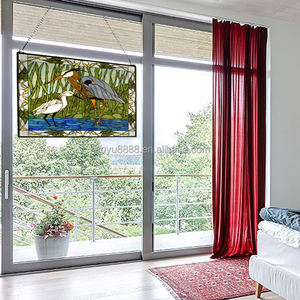 Customized European Pastoral Style Solid Crane Pattern Tiffany Stained Art Glass <b>Window</b> Hanging Panel for Dining Hall Living - Product Image 3