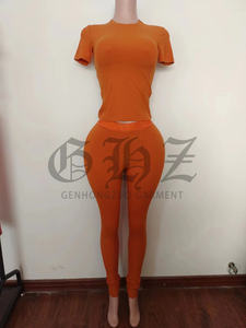 الخريف الشتاء النساء عارضة صالة ارتداء مجموعات عالية الجودة القطن مضلع قمصان طويلة الأكمام و طماق السراويل شعار مخصص - Product Image 2