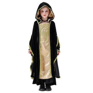 Costume de reine médiévale d'Halloween pour enfants, robe longue à capuche, costume de performance de mascarade noble - Product Image 5