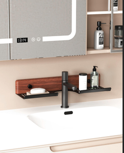 Étagère flottante moderne en bois <span class=keywords><strong>de</strong></span> noyer et métal pour <span class=keywords><strong>salle</strong></span> <span class=keywords><strong>de</strong></span> <span class=keywords><strong>bain</strong></span>, support <span class=keywords><strong>de</strong></span> rangement sans perçage pour <span class=keywords><strong>lavabo</strong></span>, <span class=keywords><strong>organisateur</strong></span> pour projets hôteliers, vente en gros - Product Image 2