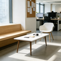 Bureau de réception de luxe moderne en forme de L, éco-responsable, sans formaldéhyde, en MDF thermolaqué, avec pieds en bois massif pour hall d'immeuble de bureaux